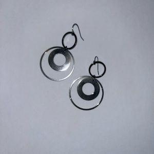 Retro gun metal pair of circular dangle earrings